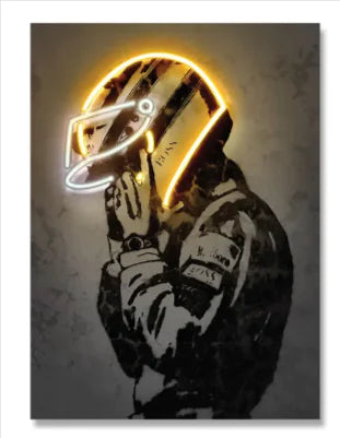 Retro racing Helmet Neon Canvas Art